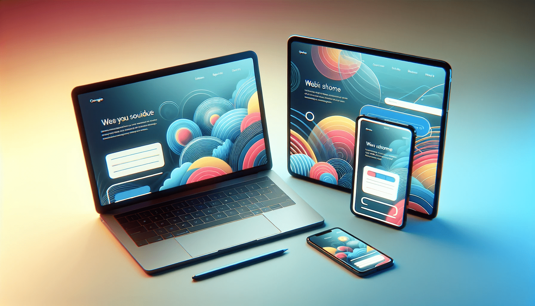 An illustration of a responsive web design displayed on various devices